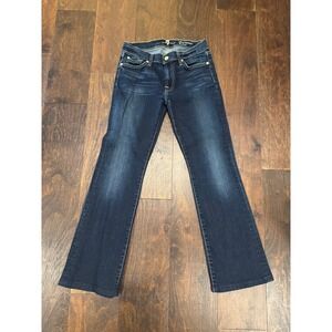 7 For All Mankind Short Inseam Bootcut Jeans Dark Wash Size 27 Squiggle Pocket